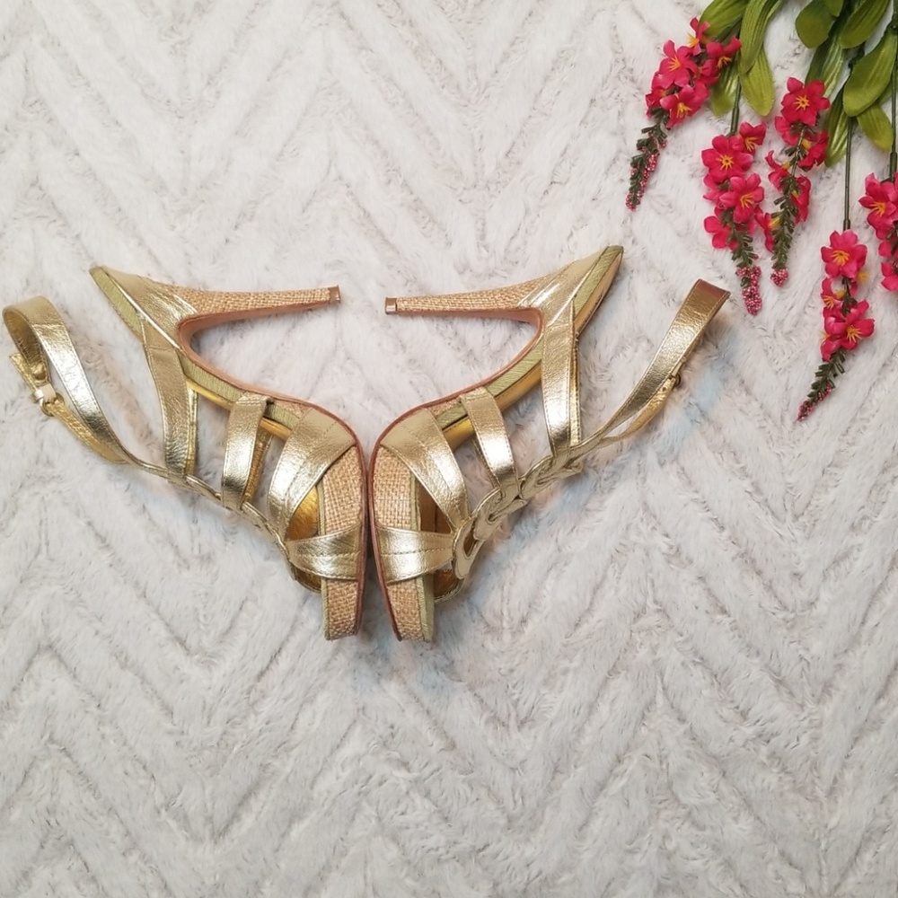 Charles David Gold Sandals Heels Size 8 - Picture 4 of 5